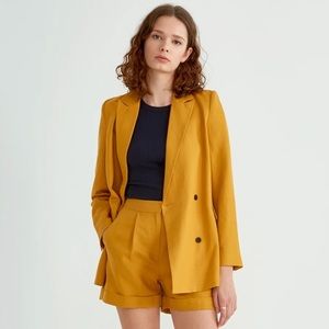 Frank and Oak double breasted blazer in dark honey gold Size Extra Small
